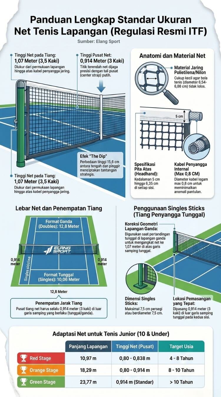tinggi net tenis lapangan